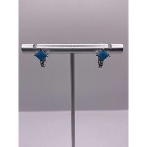Turquoise Square Gemstone With Smaller Cz Earring
